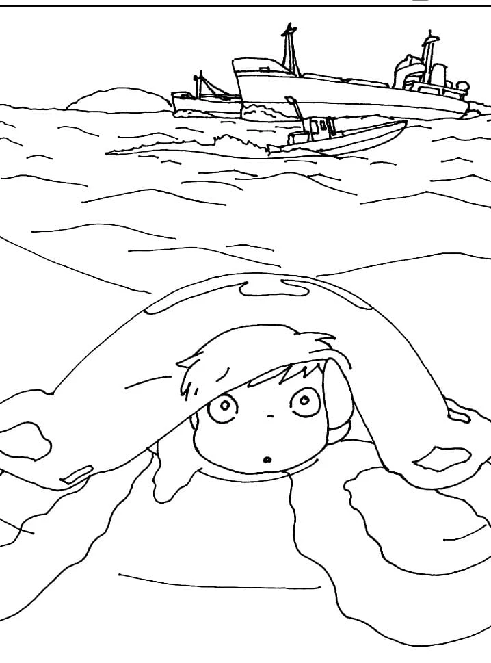 Ponyo boyama sayfası – boyama etkinliği, çocuk aktivitesi