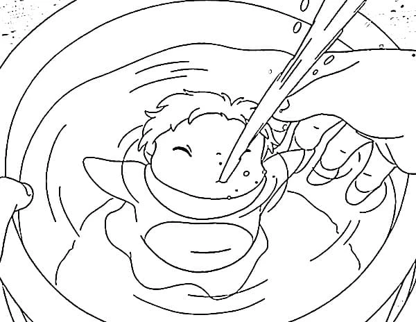 Ponyo boyama sayfası – çizgi film temalı, basit çizim