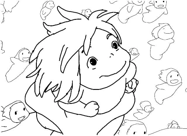 Ponyo boyama sayfası – sanatsal çalışma, çocuklar için