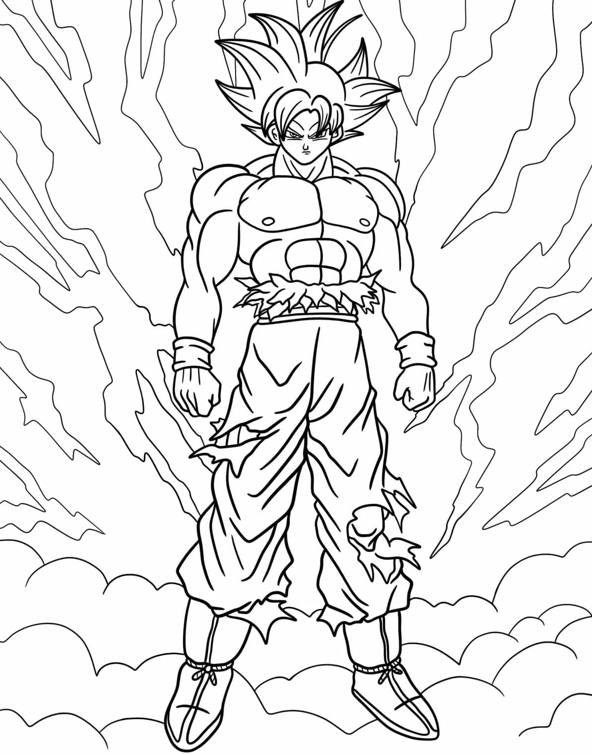Goku Ultra İçgüdü boyama sayfası – sevimli karakter, sanatsal çalışma