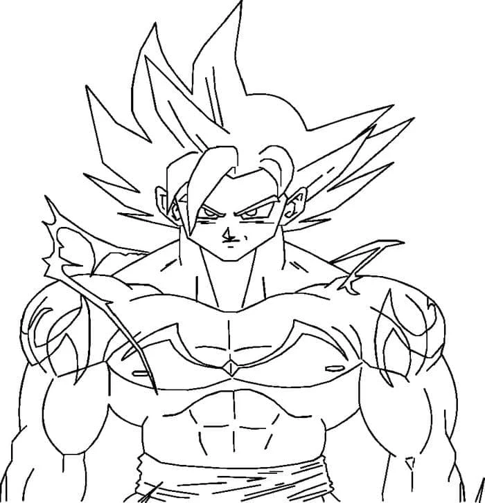 Goku Ultra İçgüdü boyama sayfası – basit çizim, kolay boyama