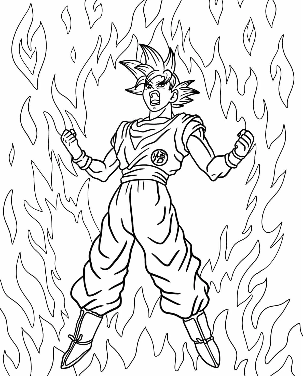 Goku Ultra İçgüdü boyama sayfası – kolay boyama, eğitici aktivite