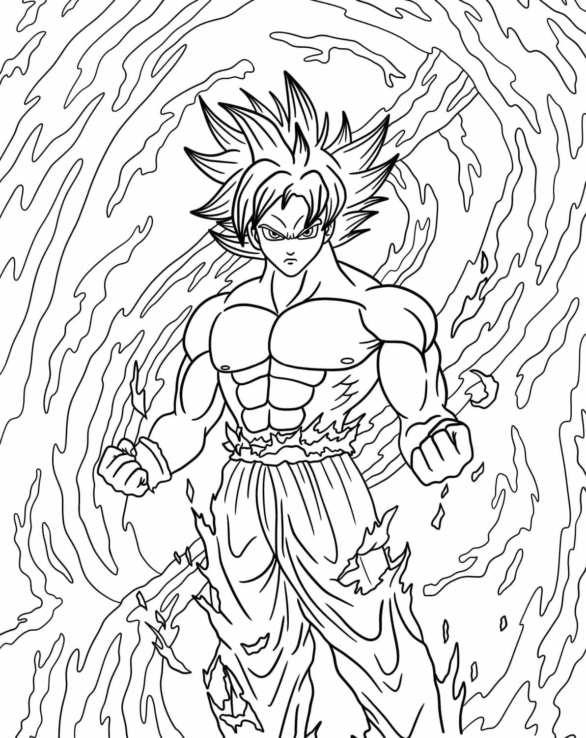 Goku Ultra İçgüdü boyama sayfası – boyama etkinliği, çocuk aktivitesi