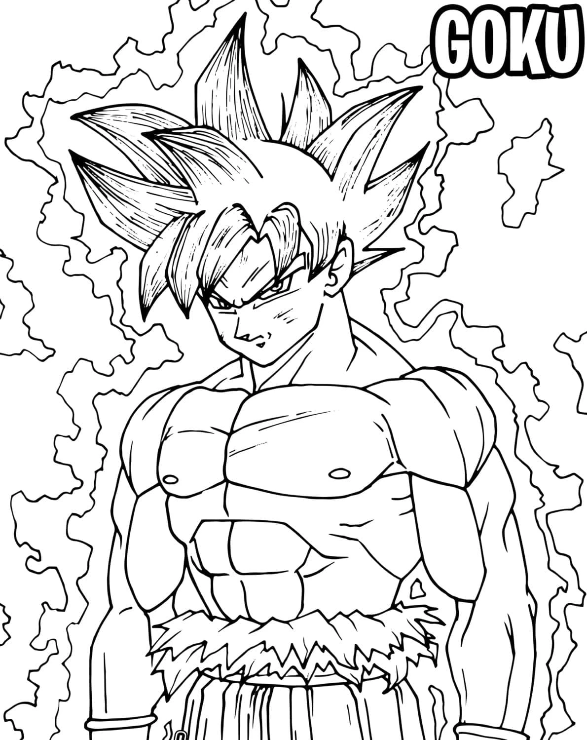 Goku Ultra İçgüdü boyama sayfası – çizgi film temalı, basit çizim