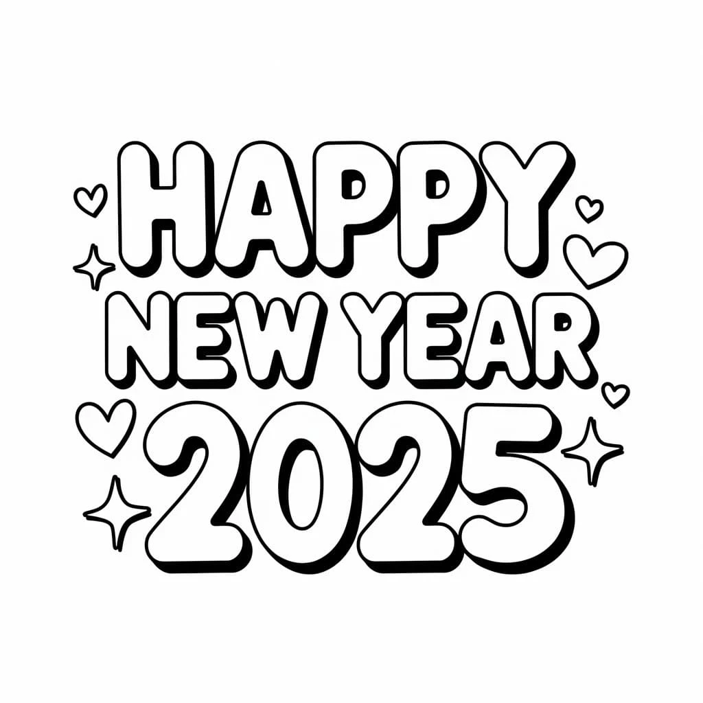 Mutlu Yıllar 2025 boyama sayfası #25 – ekran süresine alternatif, çocuklarla kaliteli zaman