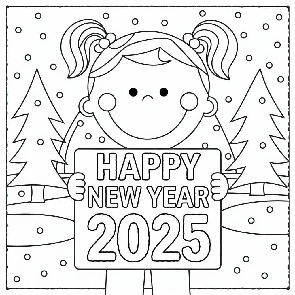 Mutlu Yıllar 2025 boyama sayfası #26 – kolay indirilebilir, eğlenceli öğrenme deneyimi