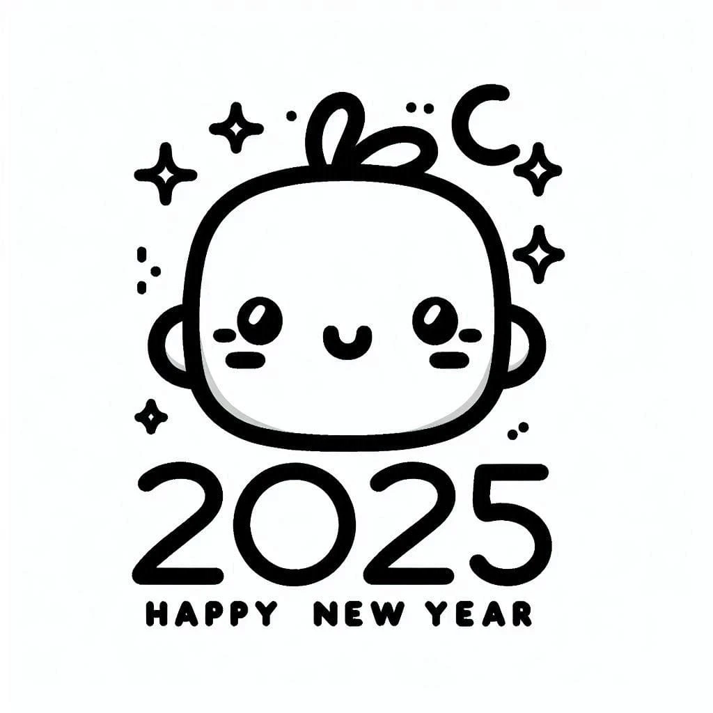Mutlu Yıllar 2025 boyama sayfası #27 – A4 baskıya uygun, ücretsiz yazdır