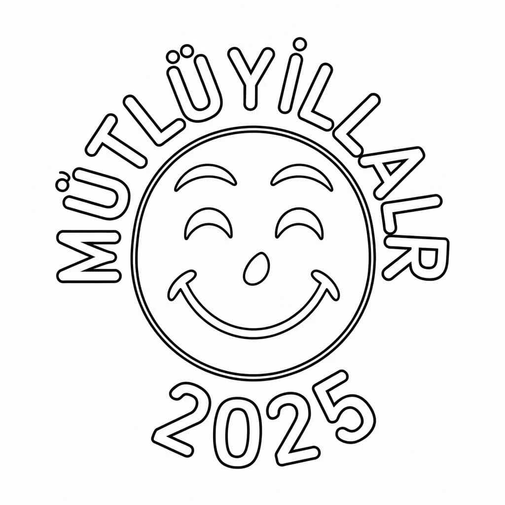 Mutlu Yıllar 2025 boyama sayfası #32 – çocuklarla kaliteli zaman, yaratıcılığı geliştirir