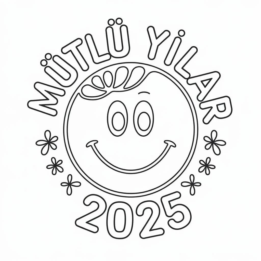 Mutlu Yıllar 2025 boyama sayfası #35 – PDF indir, sevimli karakter