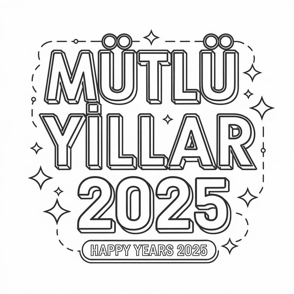 Mutlu Yıllar 2025 boyama sayfası #36 – çocuklar için, çizgi film temalı