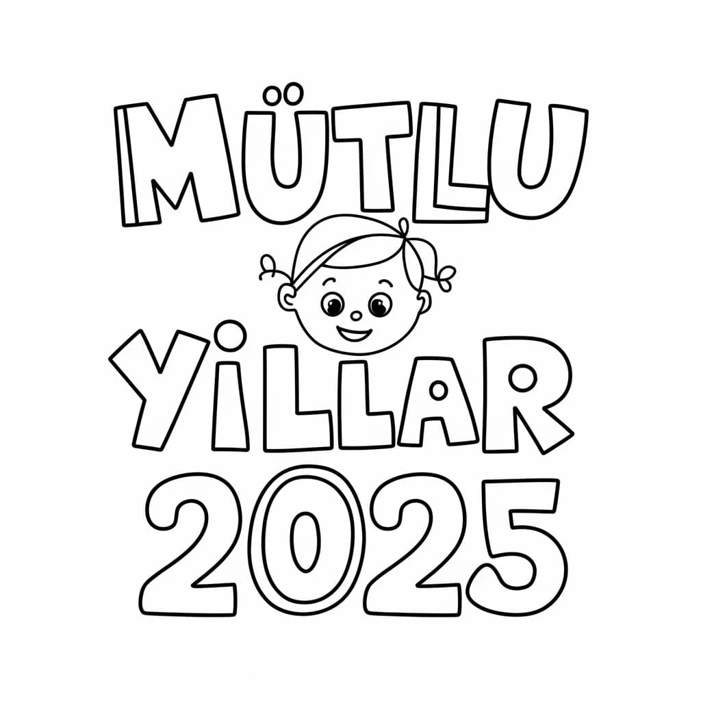 Mutlu Yıllar 2025 boyama sayfası #37 – kolay boyama, eğitici aktivite
