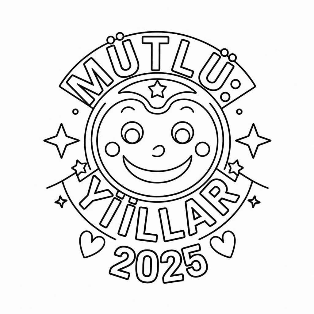 Mutlu Yıllar 2025 boyama sayfası #38 – eğlenceli etkinlik, el becerilerini geliştirir