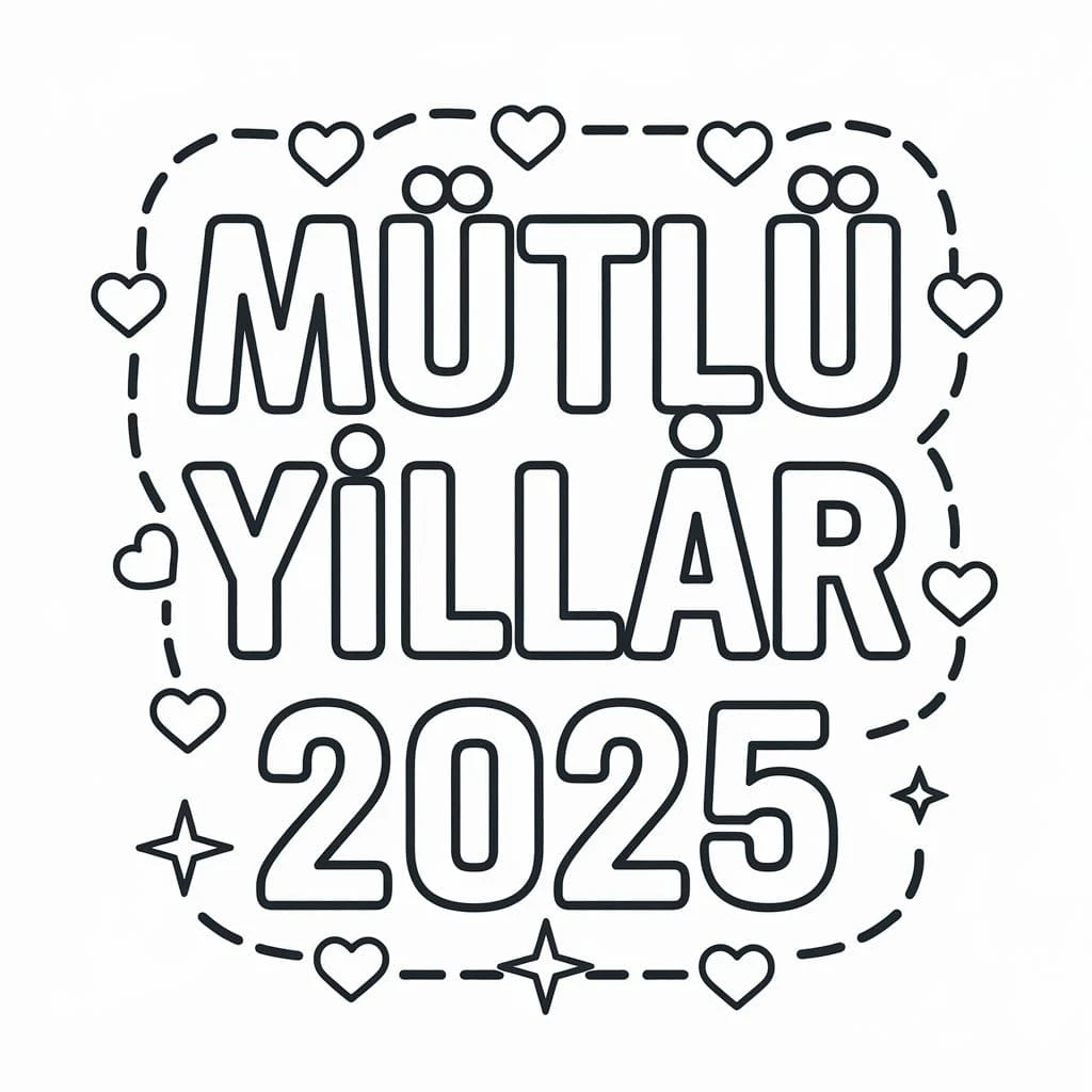 Mutlu Yıllar 2025 boyama sayfası #39 – yaratıcılığı geliştirir, keyifli zaman