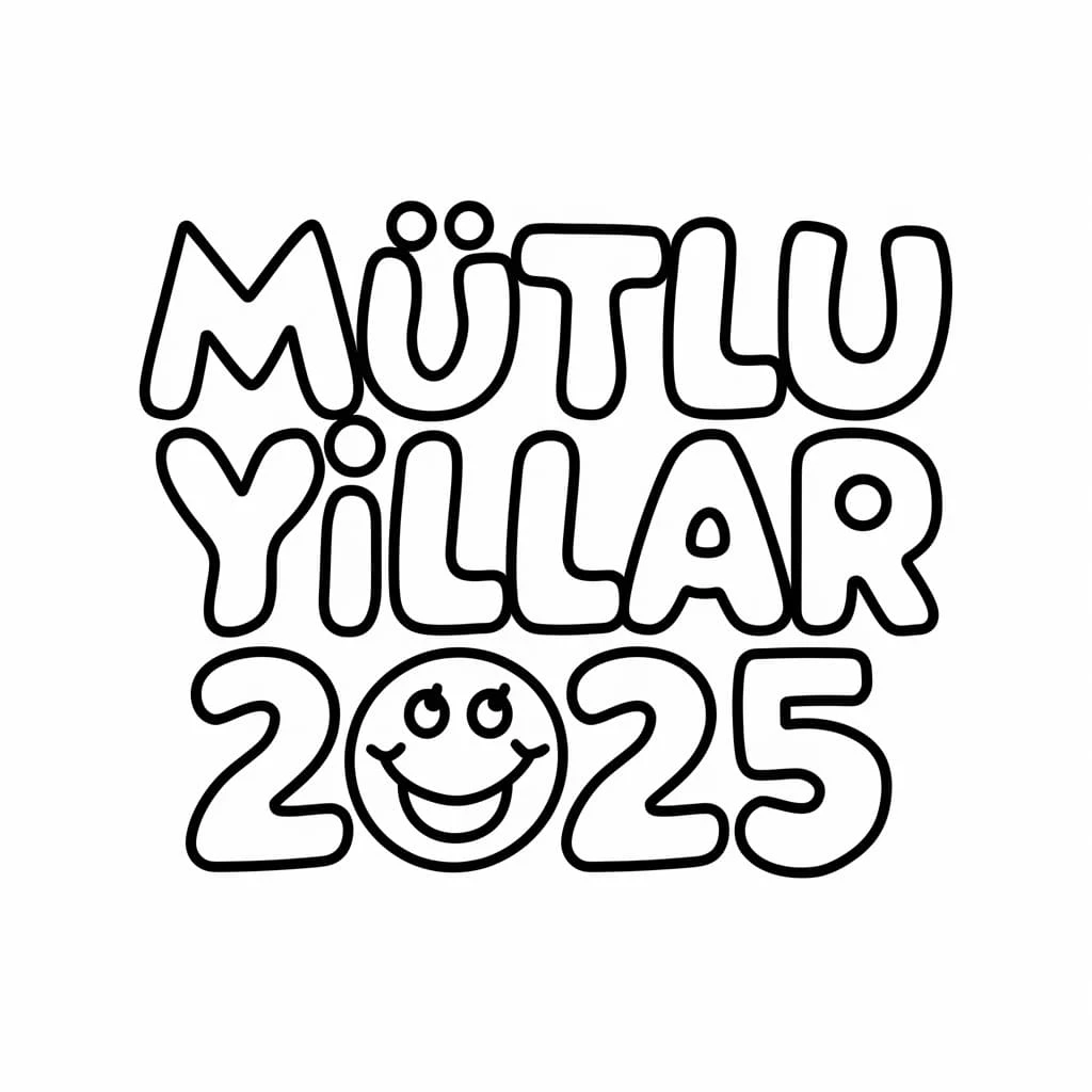 Mutlu Yıllar 2025 boyama sayfası #40 – okul öncesi, evde etkinlik
