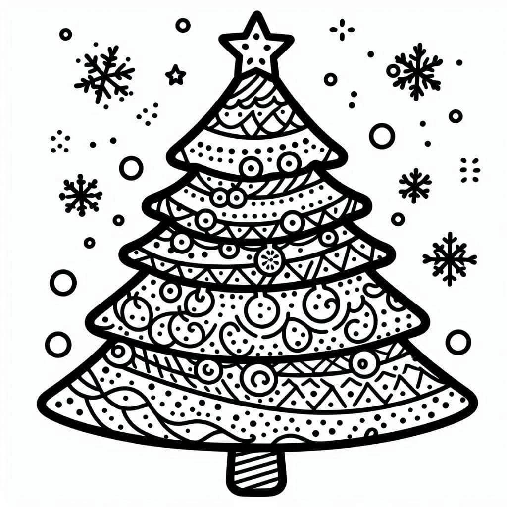 Yılbaşı Ağacı (Noel ağacı) boyama sayfası #11 – sanatsal çalışma, aile ile vakit geçirme