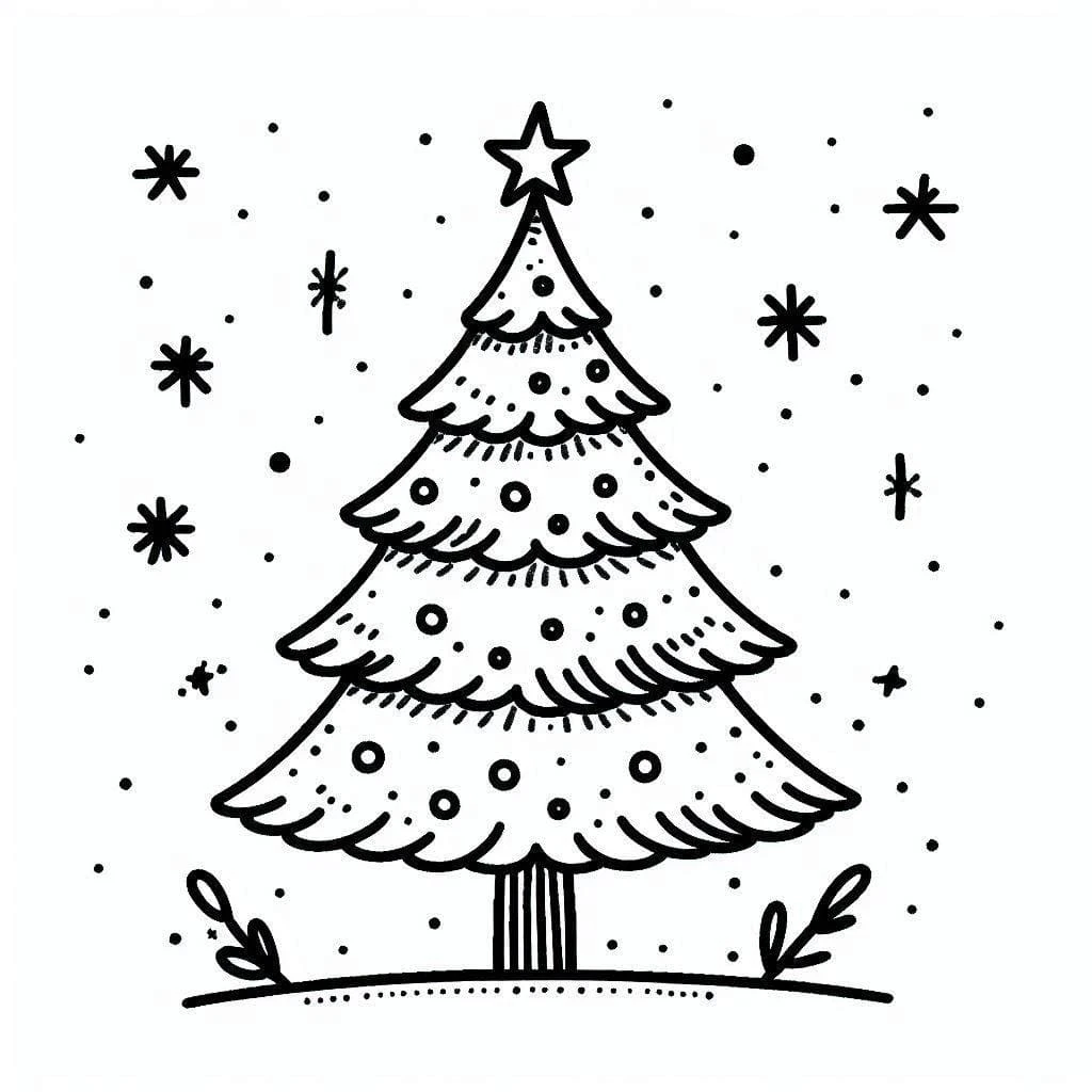 Yılbaşı Ağacı (Noel ağacı) boyama sayfası #12 – basit çizim, yaz tatili etkinliği