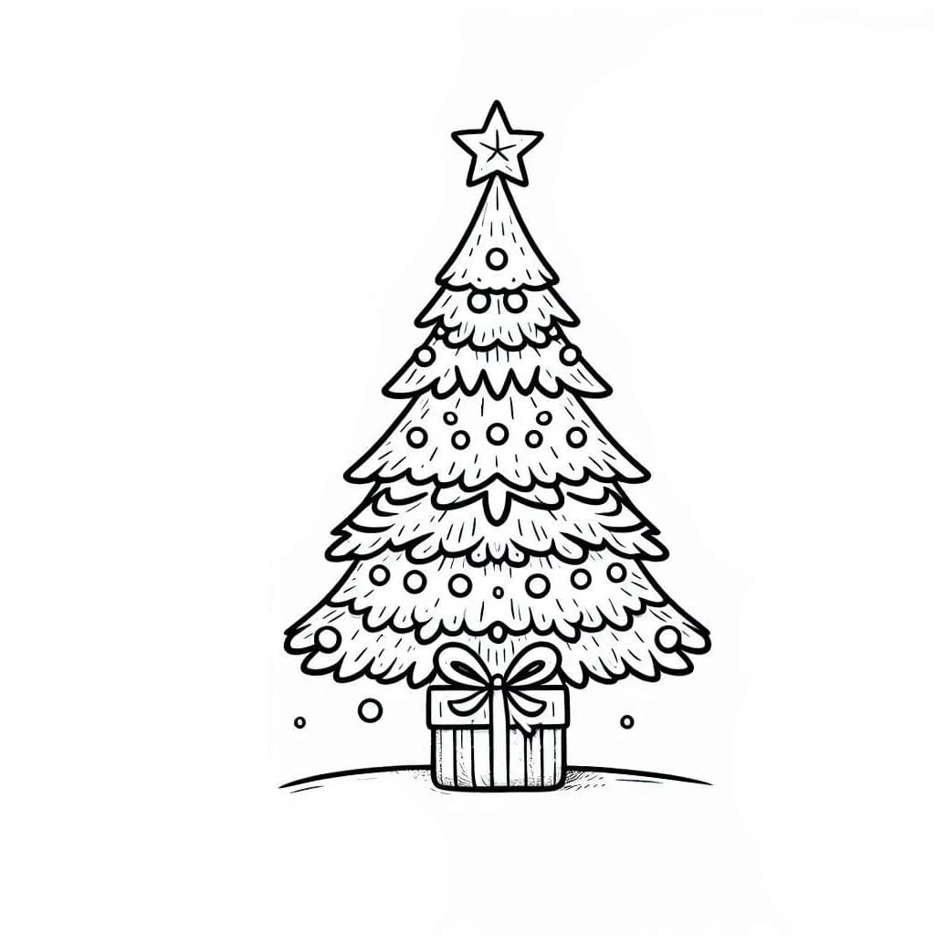 Yılbaşı Ağacı (Noel ağacı) boyama sayfası #15 – renkli çizimler, dikkat ve odaklanma geliştirir