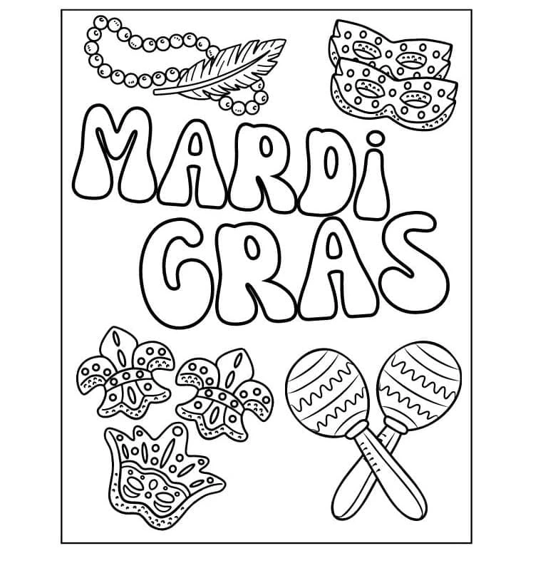 Mardi Gras boyama sayfası – renkli çizimler, okul öncesi