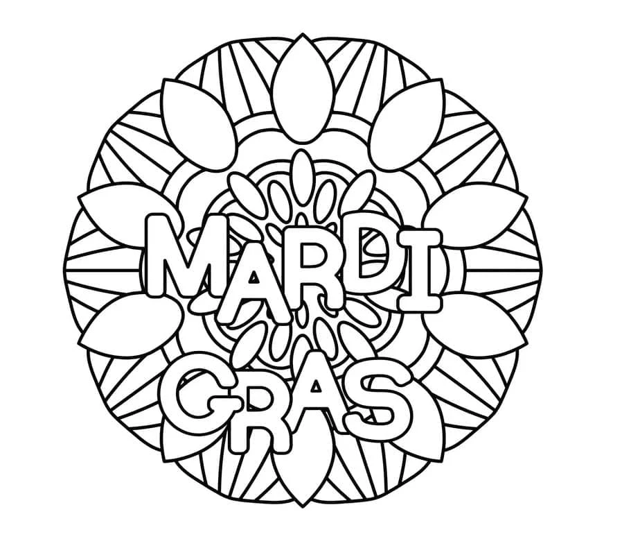 Mardi Gras boyama sayfası – basit çizim, kolay boyama