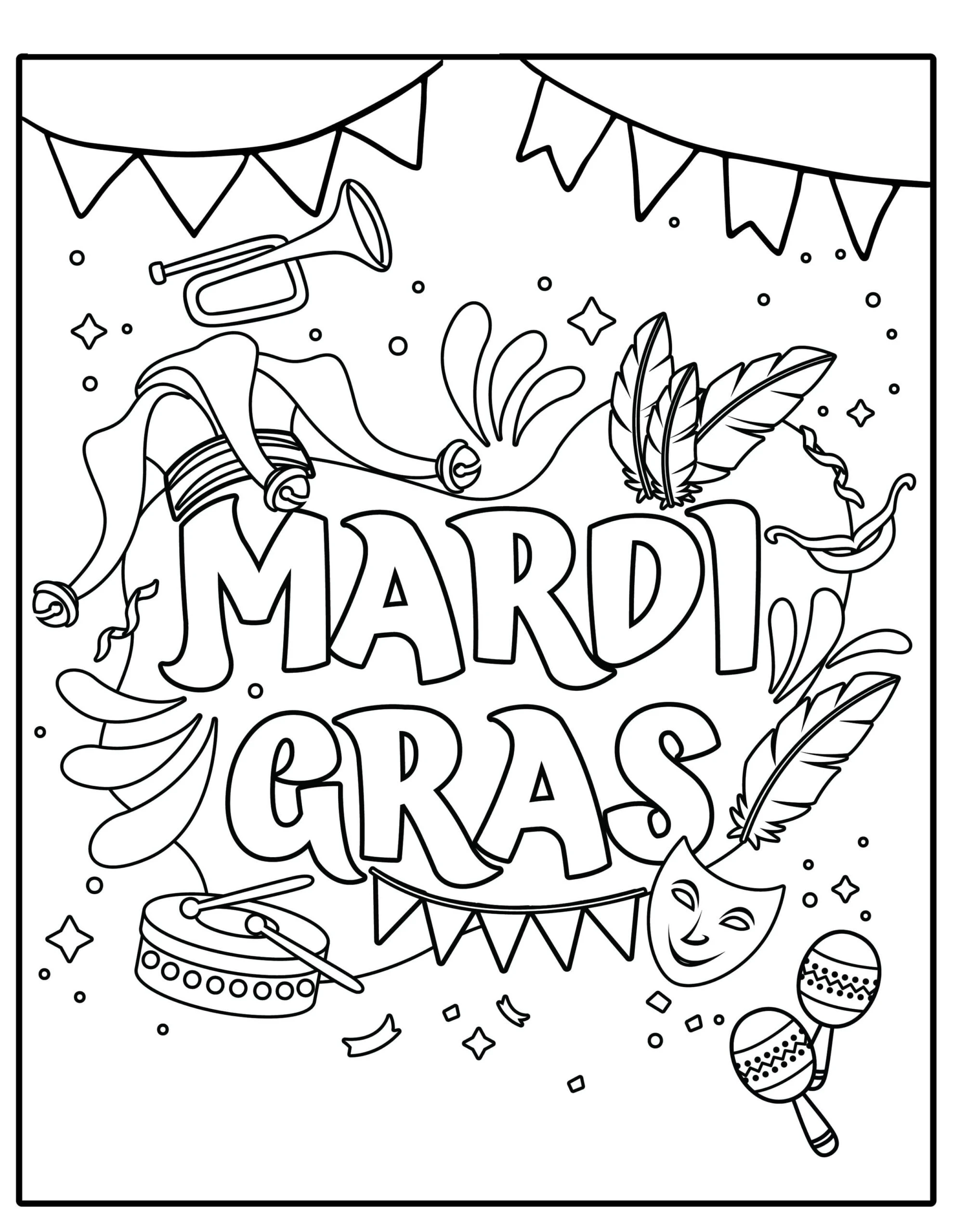 Mardi Gras boyama sayfası – sevimli karakter, sanatsal çalışma