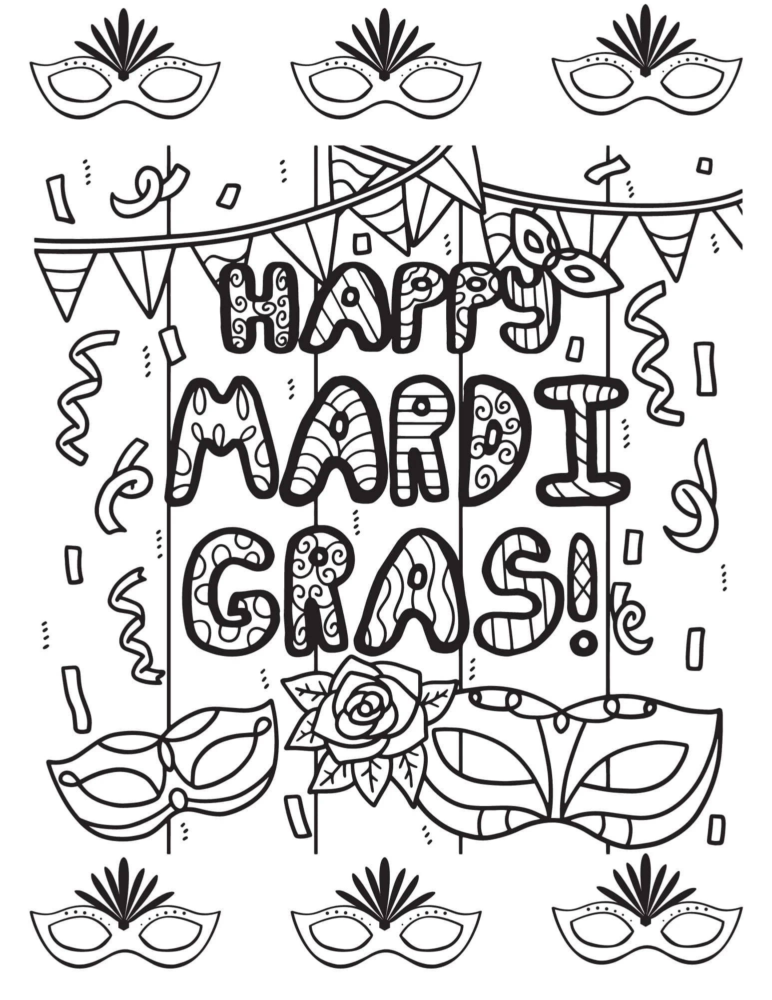 Mardi Gras boyama sayfası – kolay boyama, eğitici aktivite