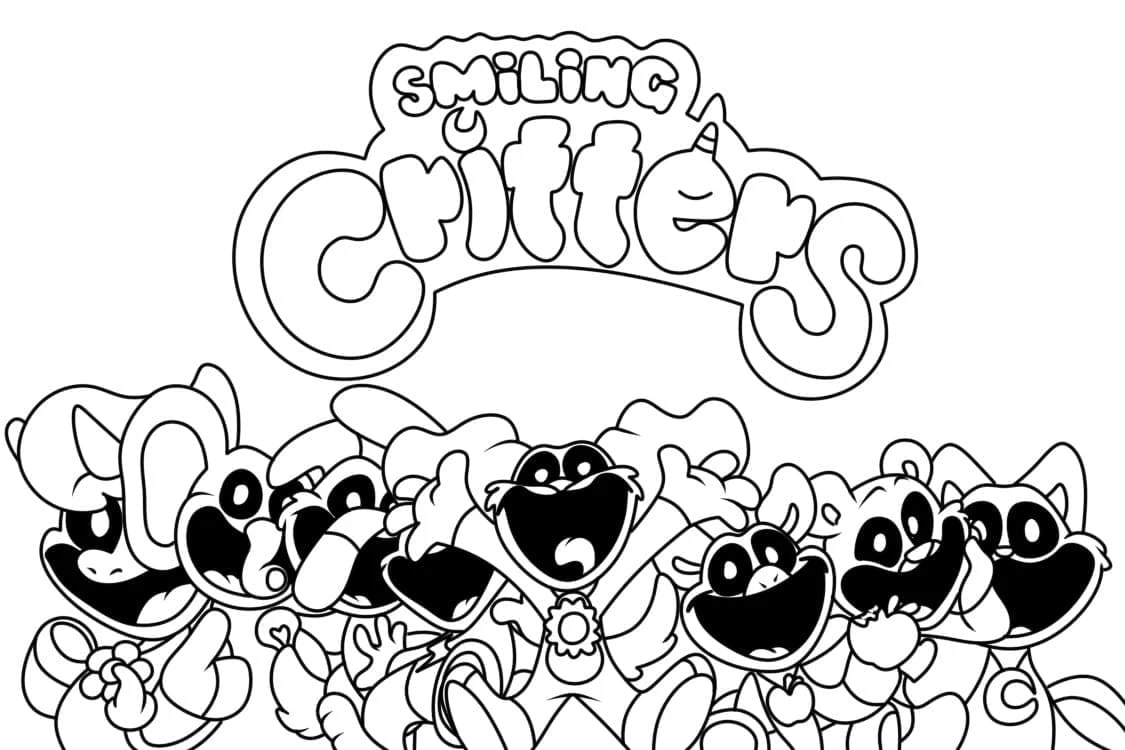 Smiling Critters boyama sayfası – basit çizim, kolay boyama