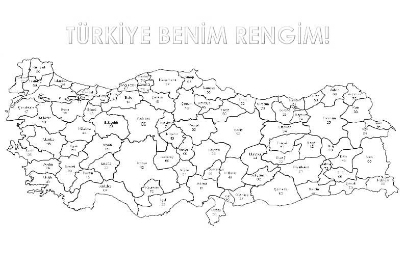 Türkiye Haritası boyama sayfası – okul öncesi, evde etkinlik