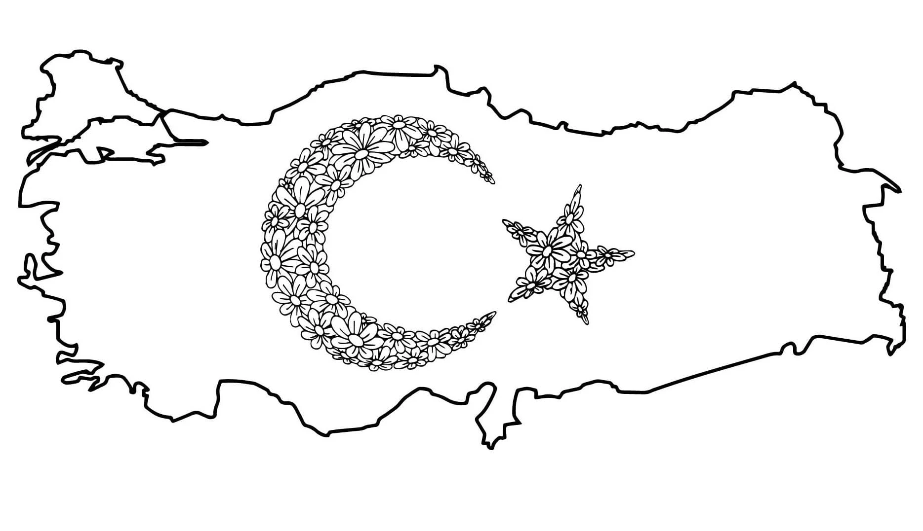 Türkiye Haritası boyama sayfası – sevimli karakter, sanatsal çalışma