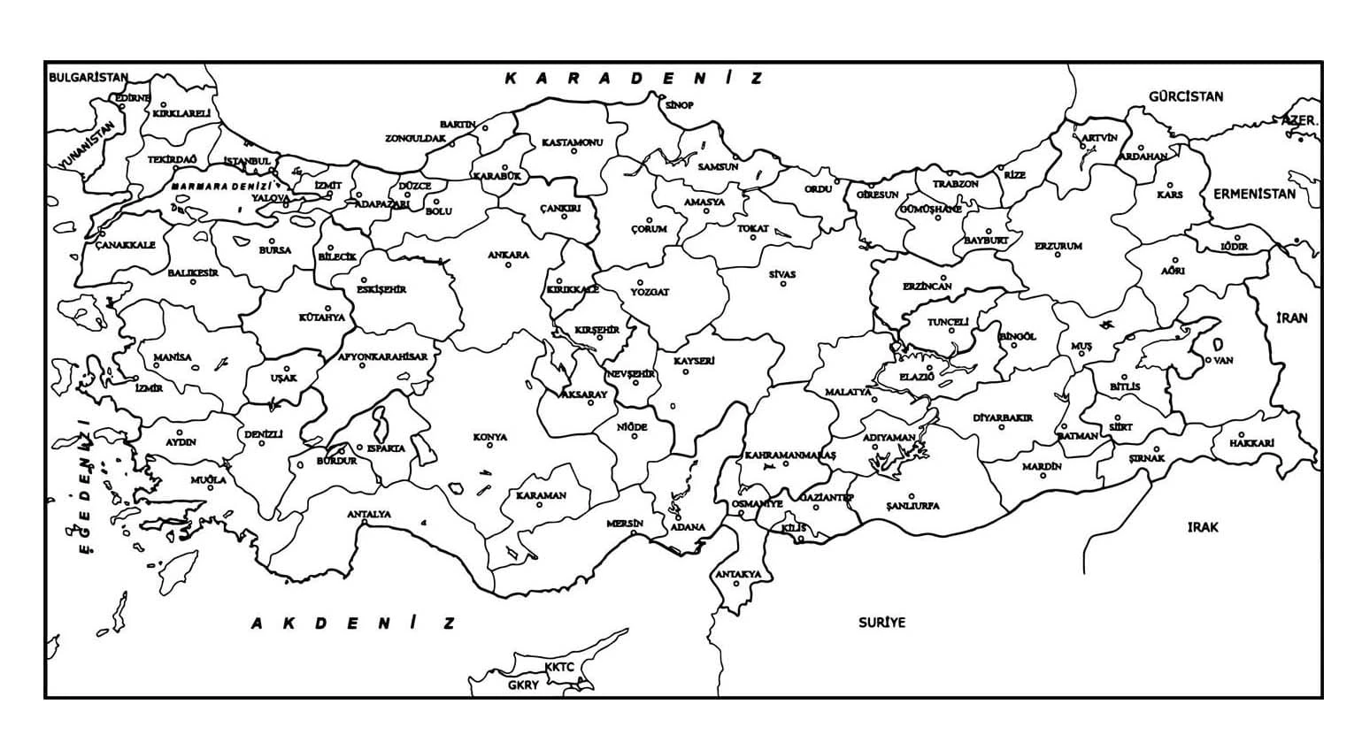 Türkiye Haritası boyama sayfası – çizgi film temalı, basit çizim