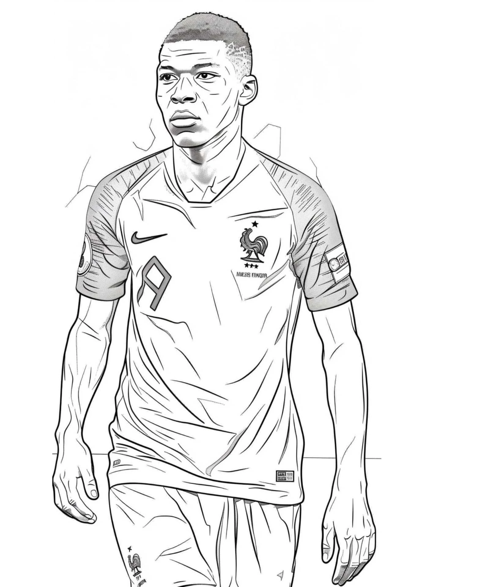 Mbappe boyama sayfası – boyama etkinliği, çocuk aktivitesi