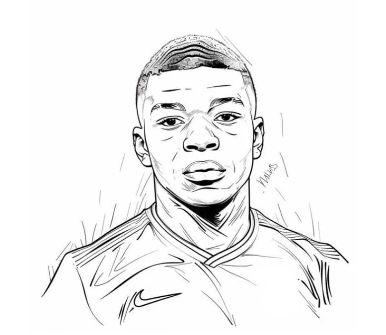 Mbappe boyama sayfası – el becerilerini geliştirir, boyama çalışması