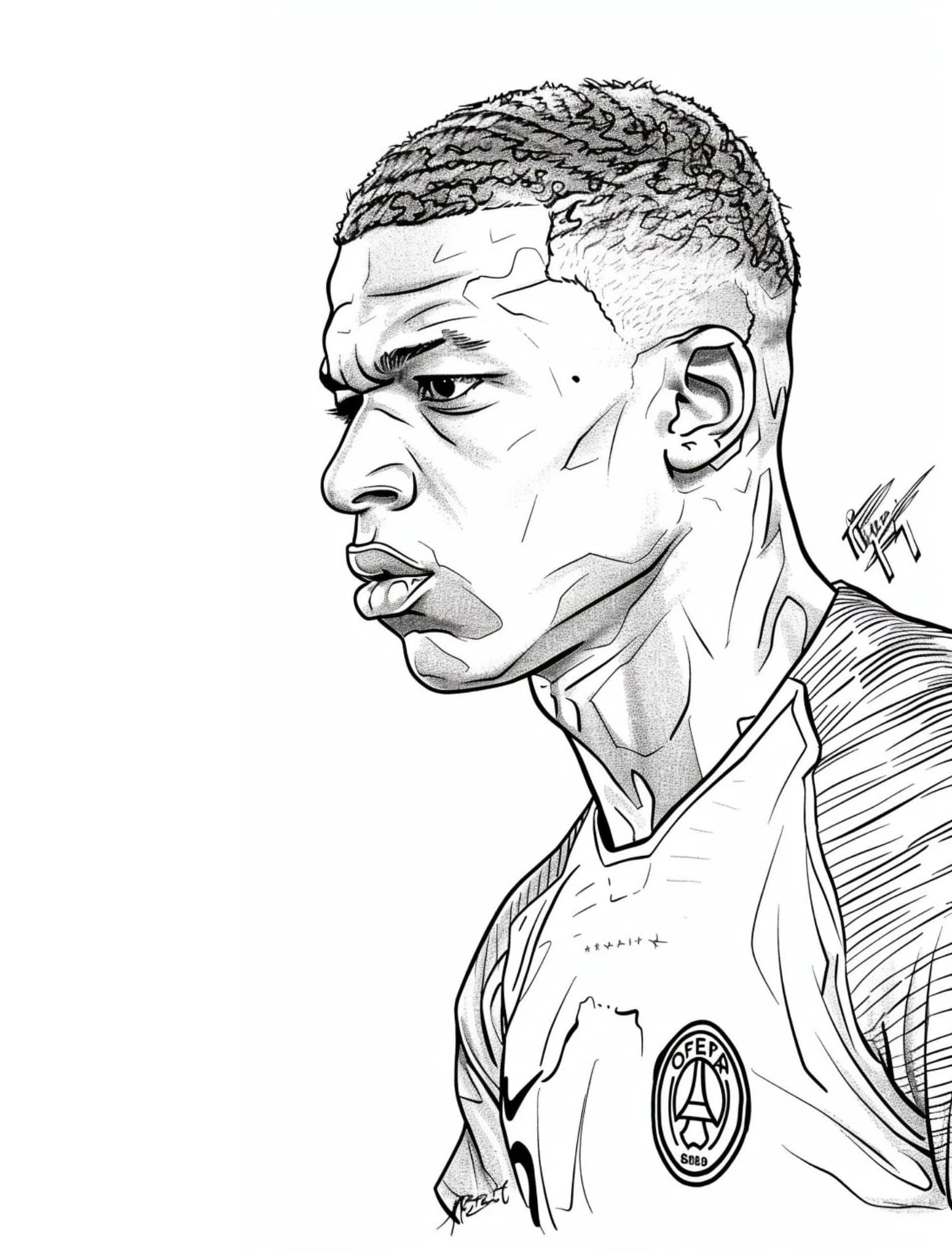 Mbappe boyama sayfası – renkli çizimler, okul öncesi