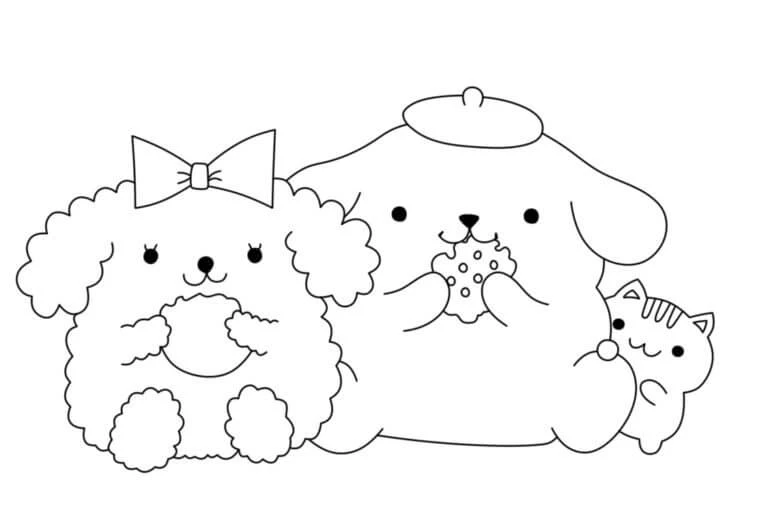 Pompompurin boyama sayfası – sevimli karakter, sanatsal çalışma