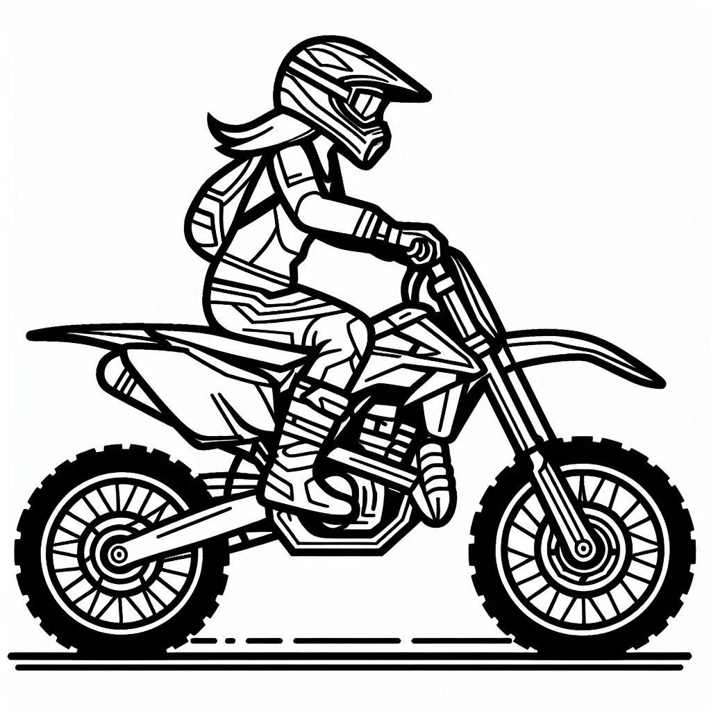Motokros boyama sayfası – eğlenceli etkinlik, el becerilerini geliştirir