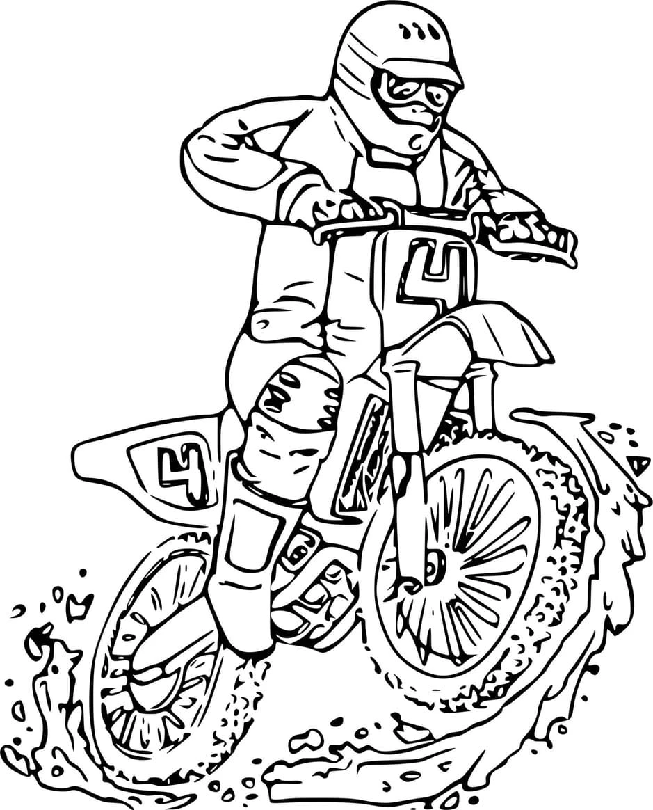 Motokros boyama sayfası – el becerilerini geliştirir, boyama çalışması