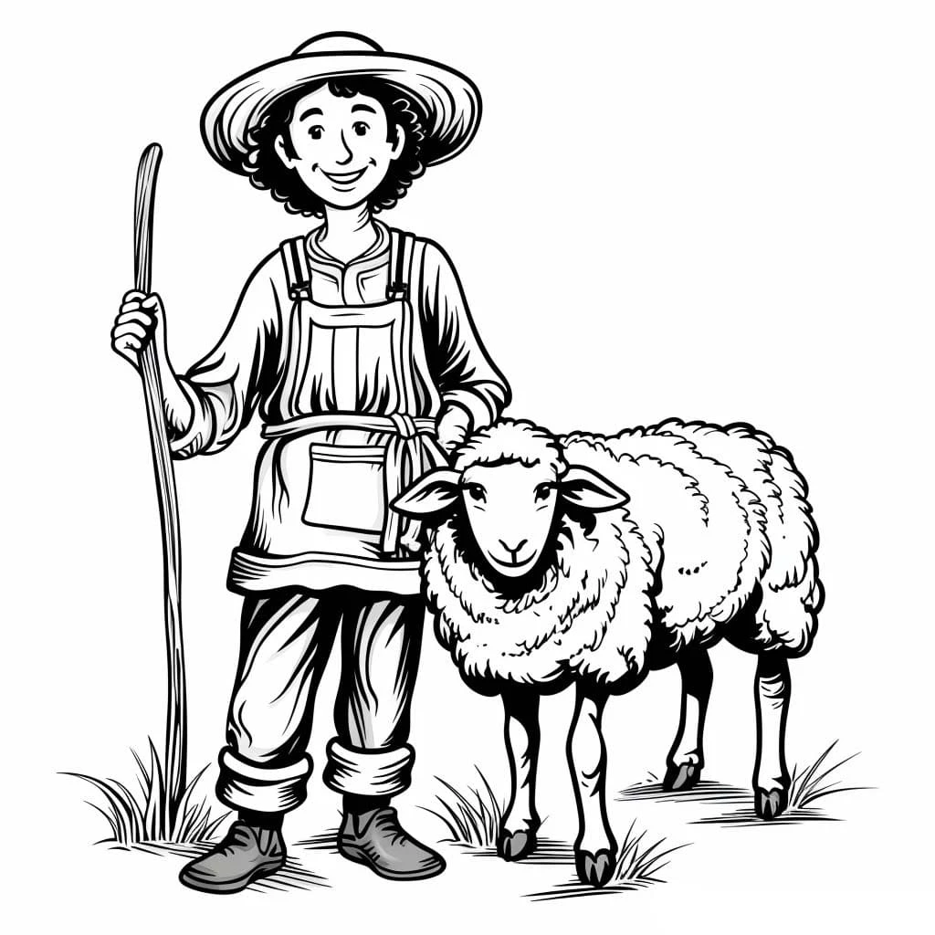 Çoban boyama sayfası – yaratıcılık, eğlenceli etkinlik
