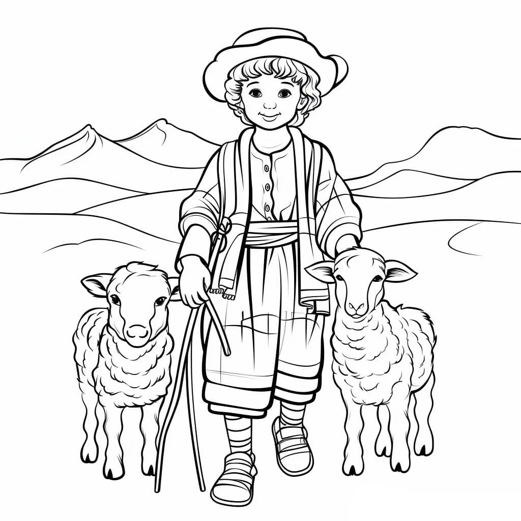 Çoban boyama sayfası – renkli çizimler, okul öncesi