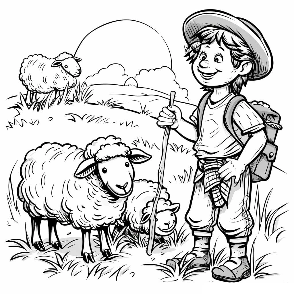 Çoban boyama sayfası – PDF indir, sevimli karakter