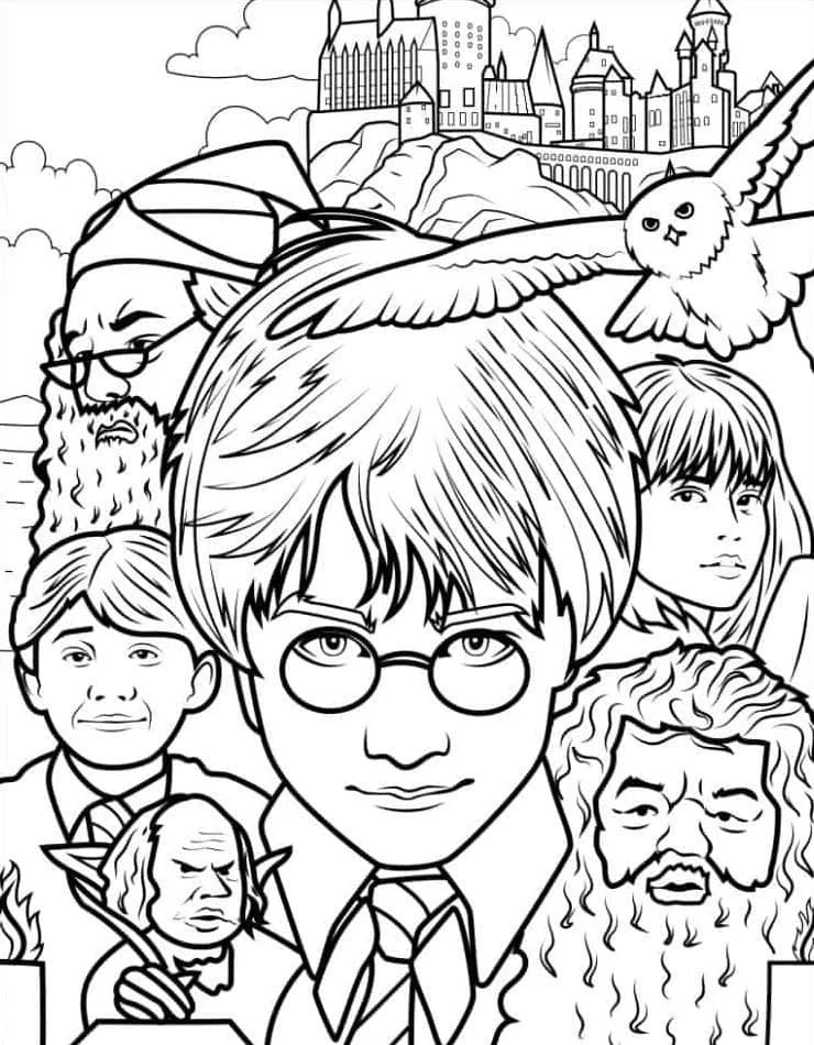 Harry Potter boyama sayfası – sevimli karakter, sanatsal çalışma