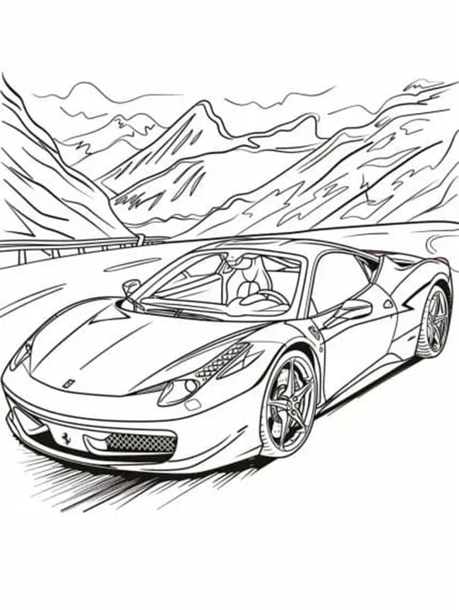 Ferrari boyama sayfası – çocuklar için, çizgi film temalı
