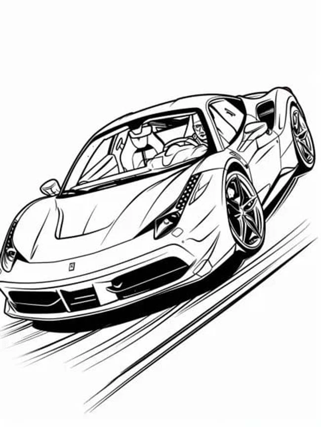 Ferrari boyama sayfası – eğlenceli etkinlik, el becerilerini geliştirir