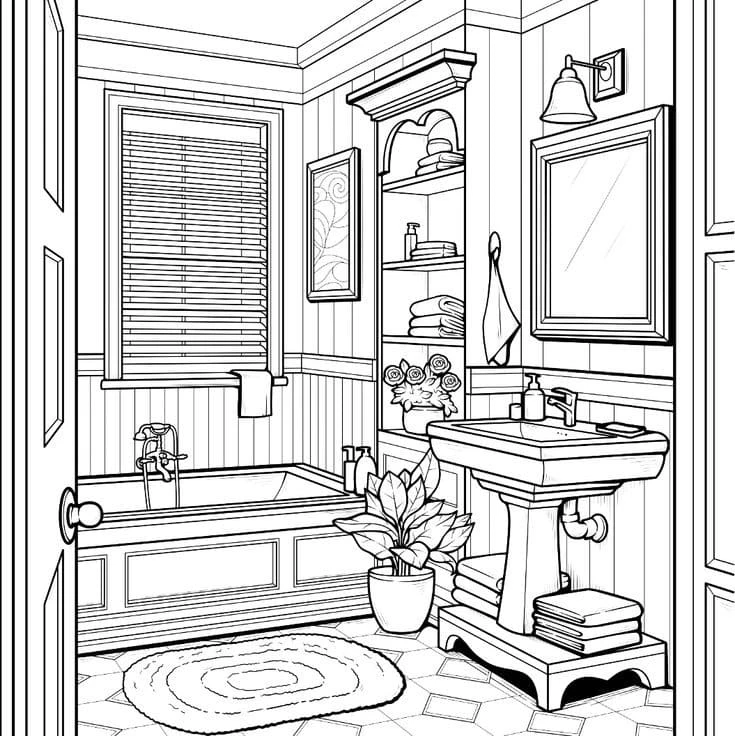 Banyo boyama sayfası – keyifli zaman, renkli çizimler