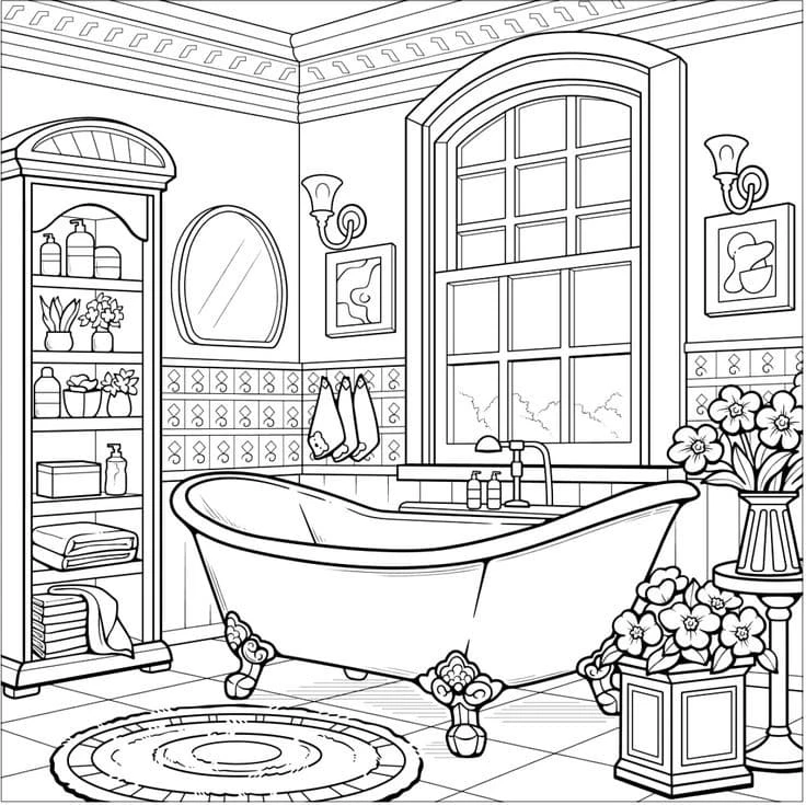 Banyo boyama sayfası – sanatsal çalışma, çocuklar için