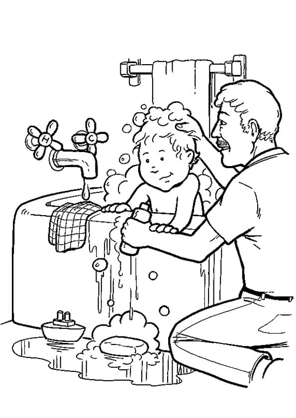 Banyo boyama sayfası – basit çizim, kolay boyama