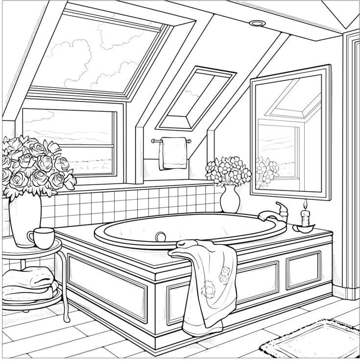 Banyo boyama sayfası – renkli çizimler, okul öncesi