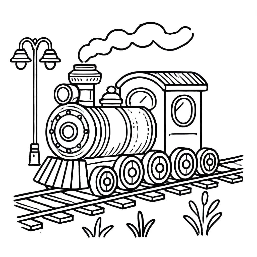 Tren boyama sayfası – sevimli karakter, sanatsal çalışma