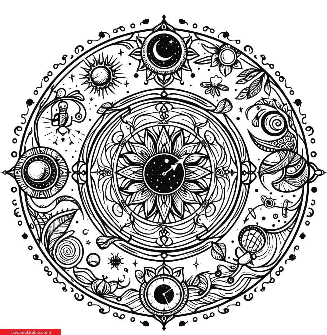 Kalachakra Mandalaları boyama sayfası – boyama etkinliği, çocuk aktivitesi