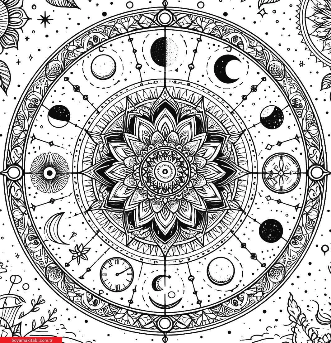 Kalachakra Mandalaları boyama sayfası – el becerilerini geliştirir, boyama çalışması