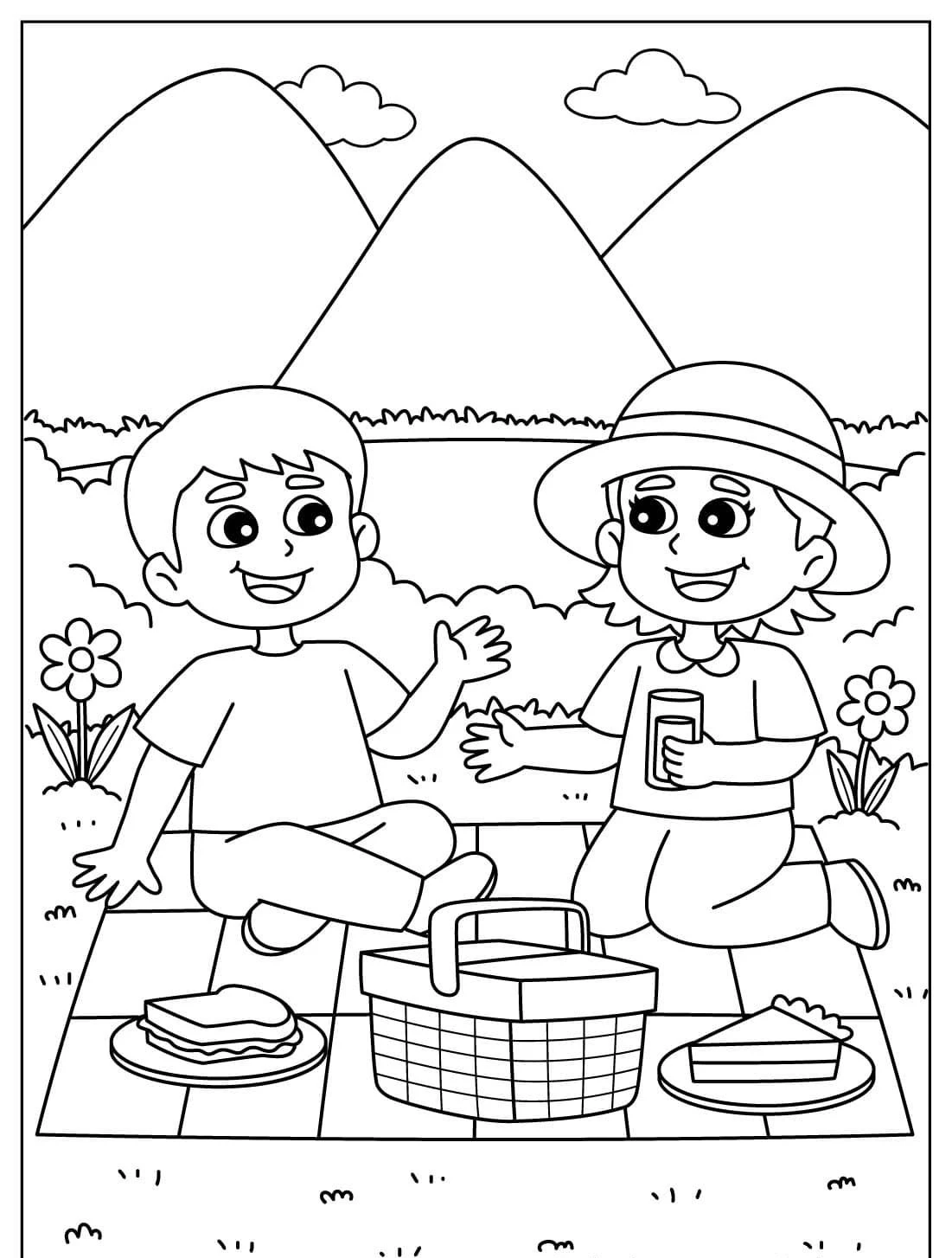 Piknik boyama sayfası – boyama çalışması, yaratıcılığı geliştirir