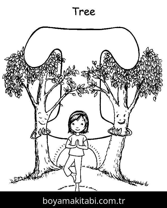 Yoga boyama sayfası – PDF indir, sevimli karakter